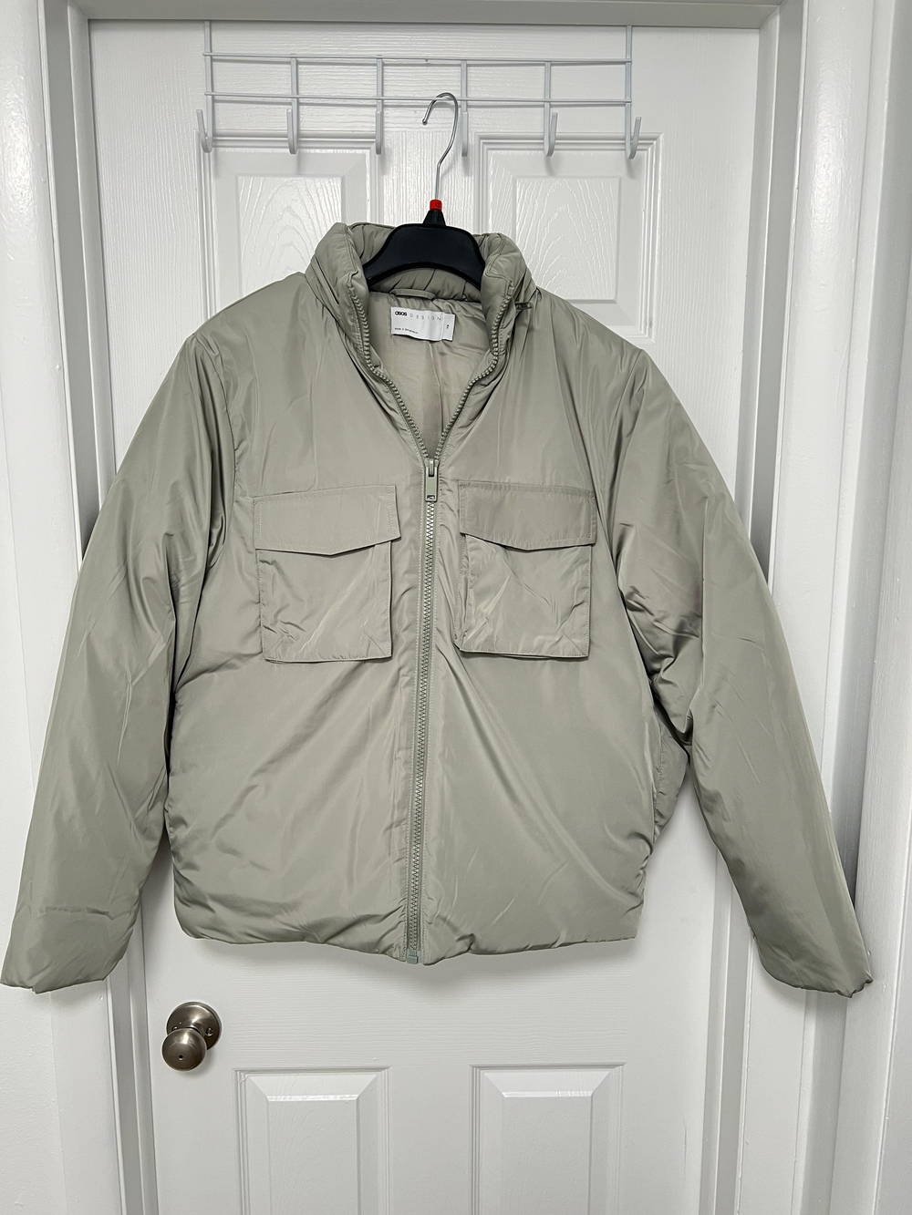 ASOS Men’s Sage Green Puffer Jacket with Chest Flap Pockets